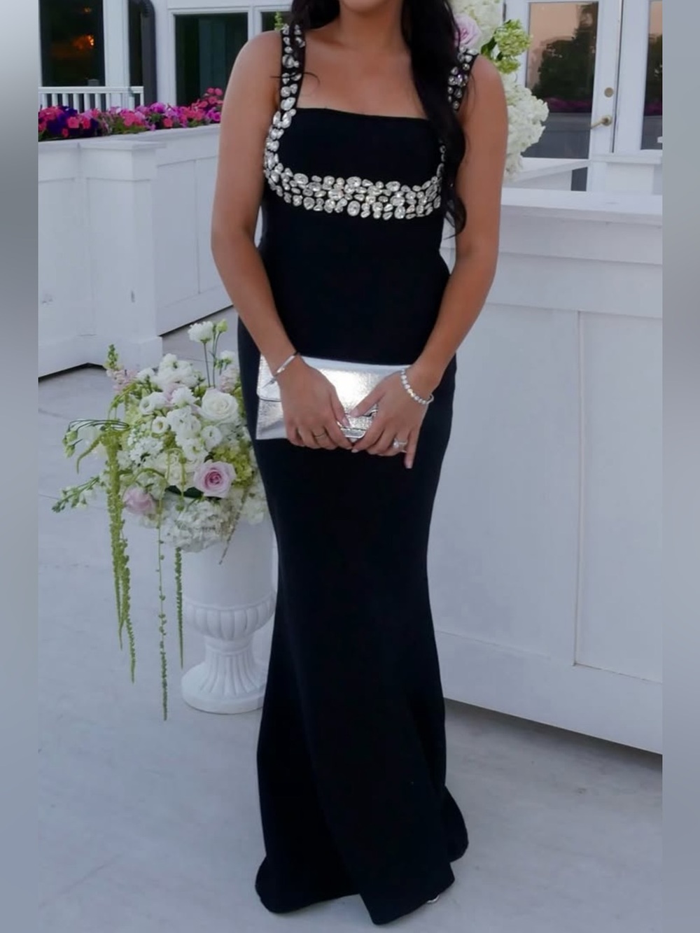 Custom Beaded Strap Bandage Black Maxi Dress Like New Size 8/10